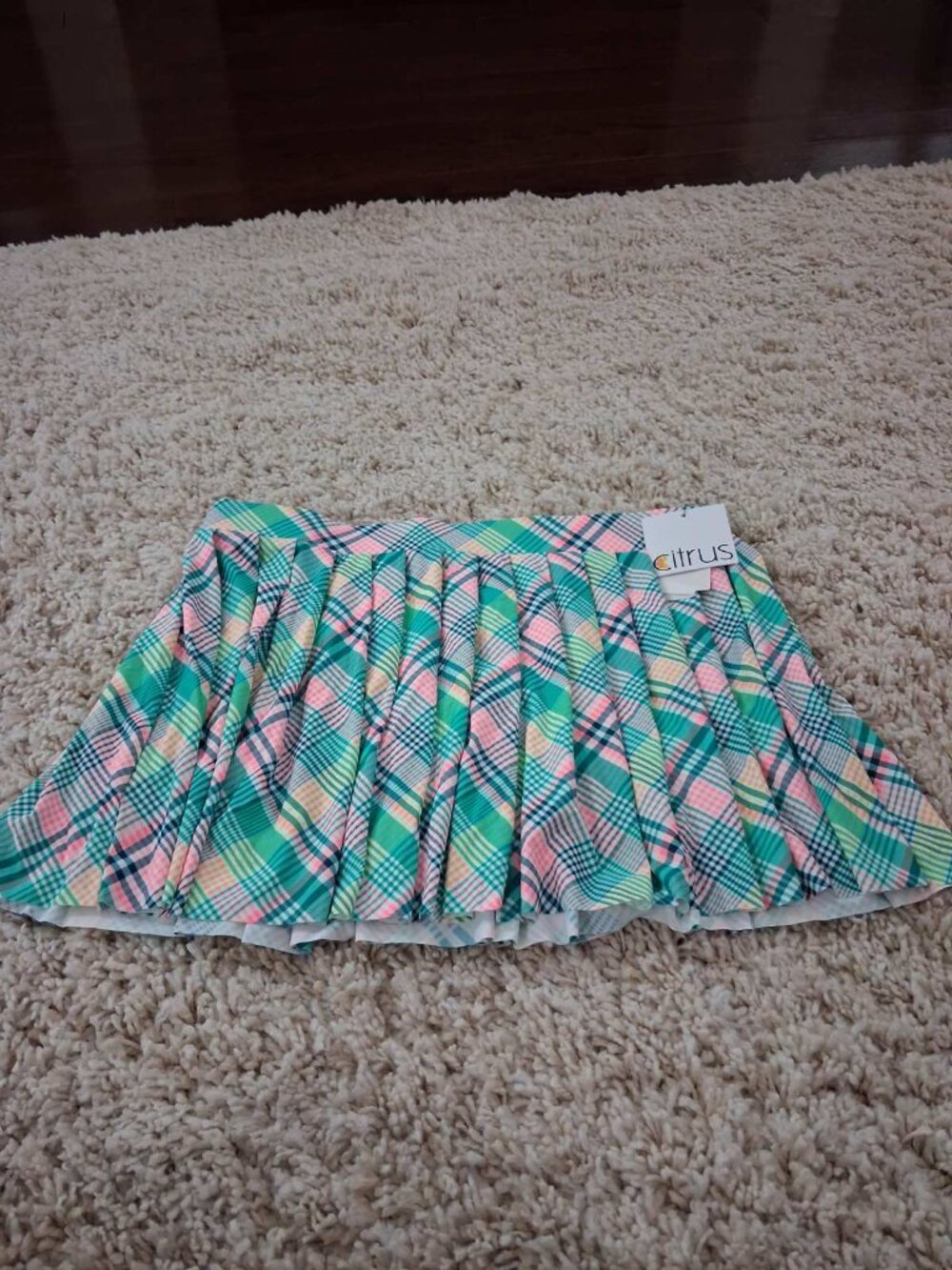 Citrus Pleated Swim Cover-Up Skirt – Pastel Plaid – Size L (NWT) - Picture 2 of 3